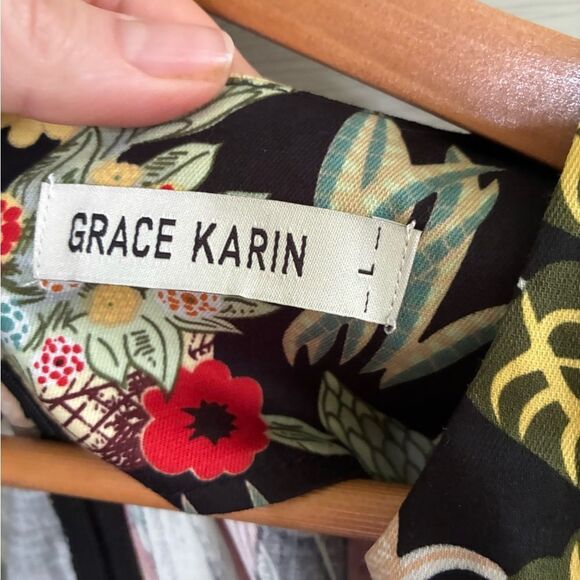 GRACE KARIN tropical Frida Kahlo dress Cap-Sleeve Sweetheart Sheath Sz L artsy - Picture 6 of 16